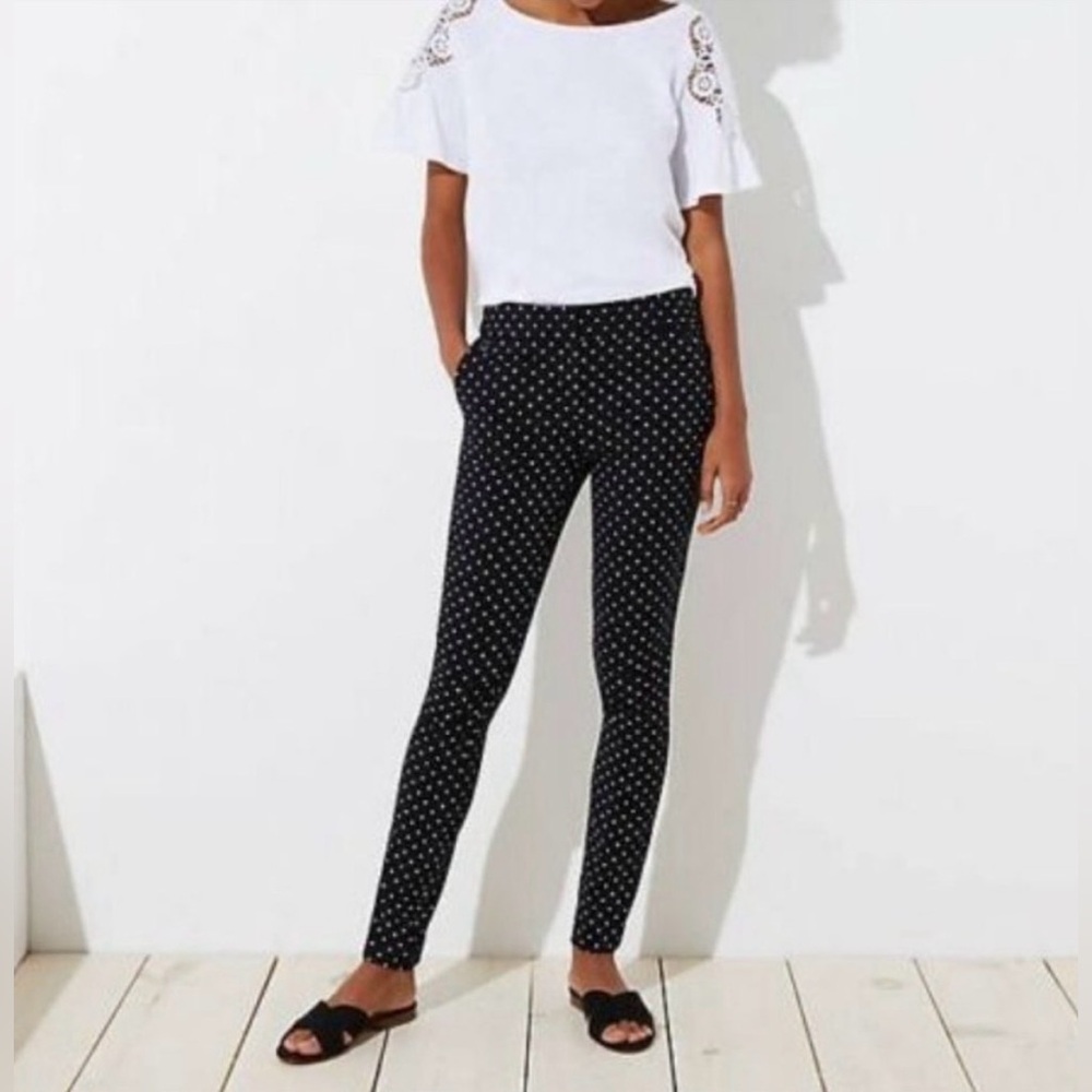 Loft Marisa Skinny Polka Dot Pants in Black and White Size 6